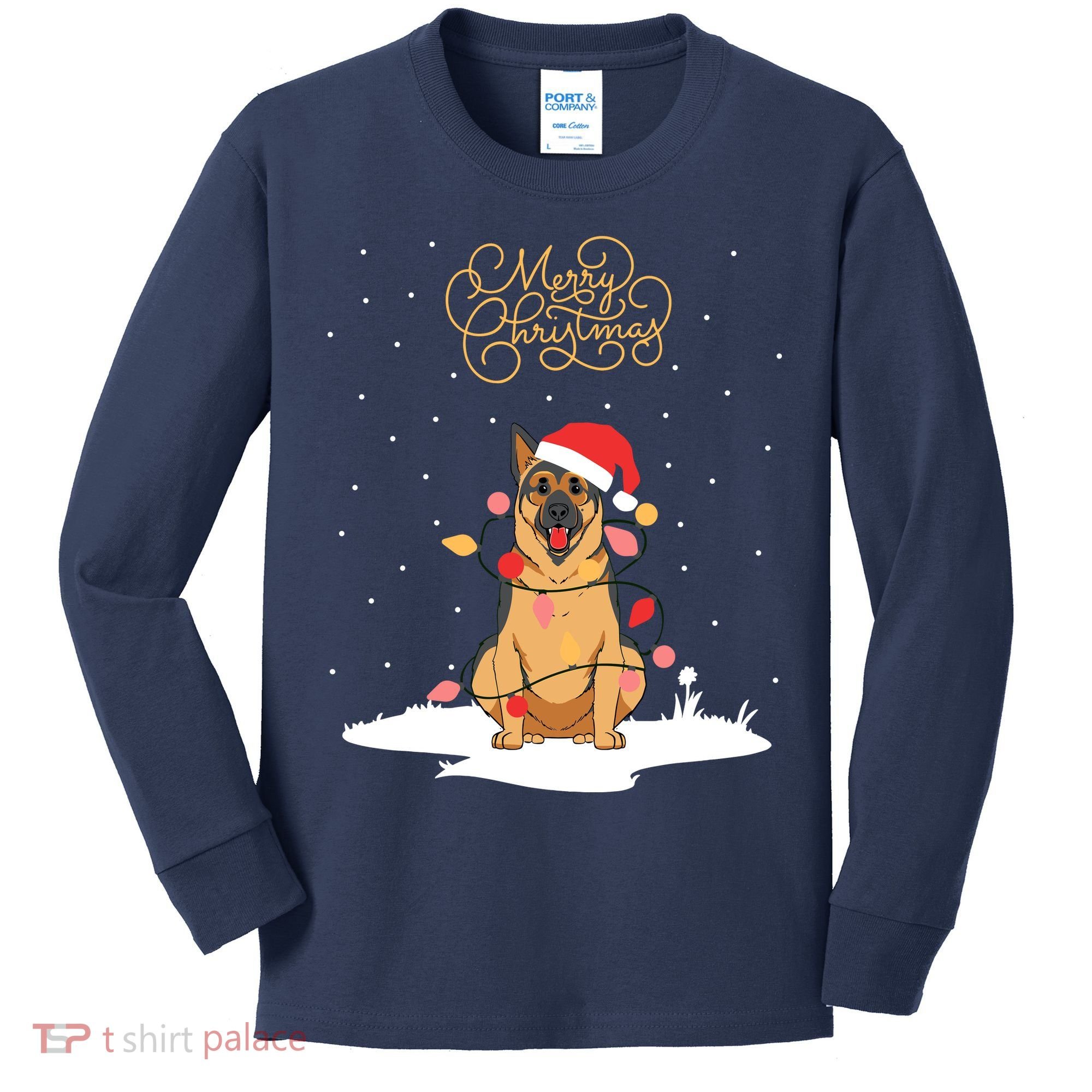 Merry Christmas Funny Xmas Christmas German Shepherd Kids Long Sleeve Shirt