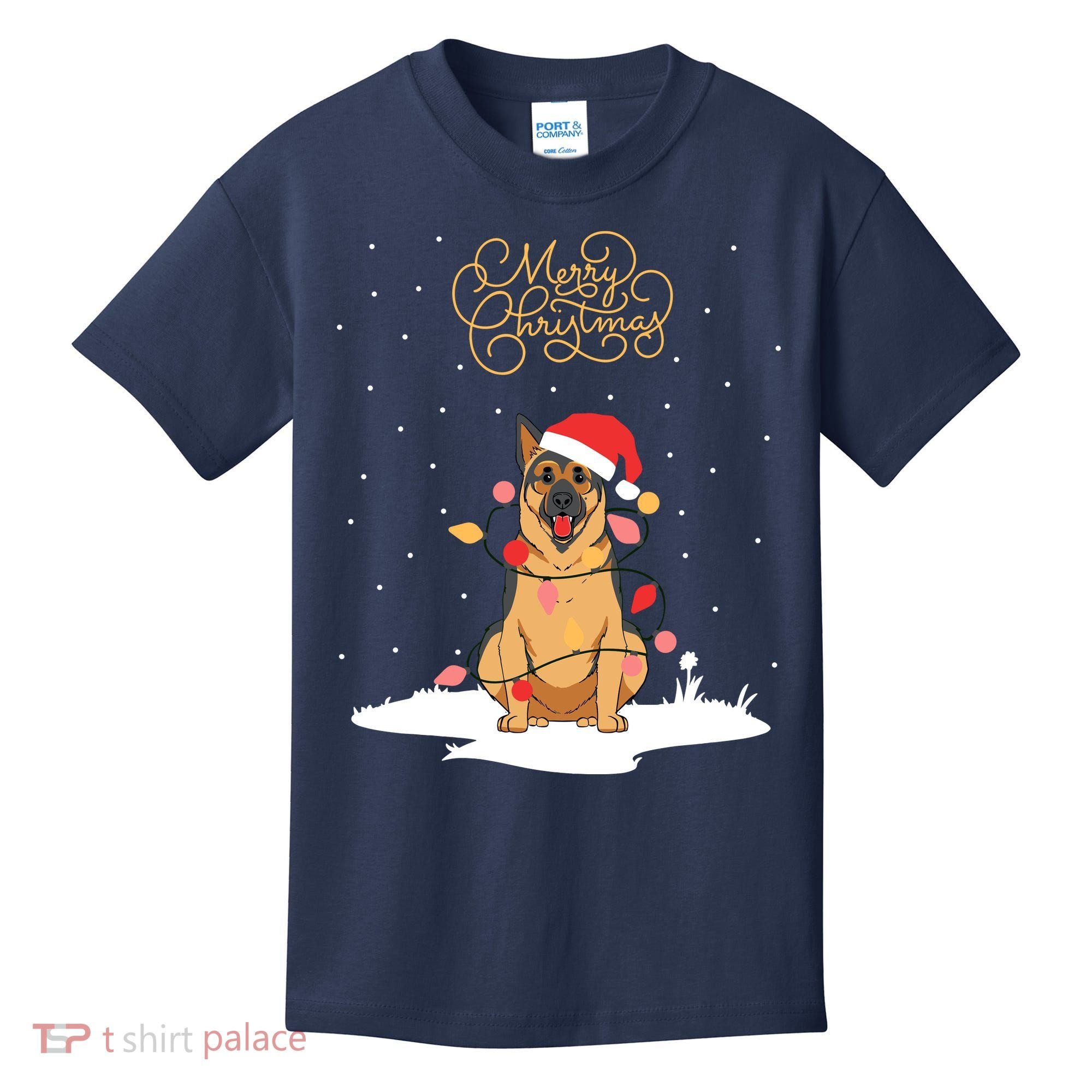 Merry Christmas Funny Xmas Christmas German Shepherd Kids T-Shirt
