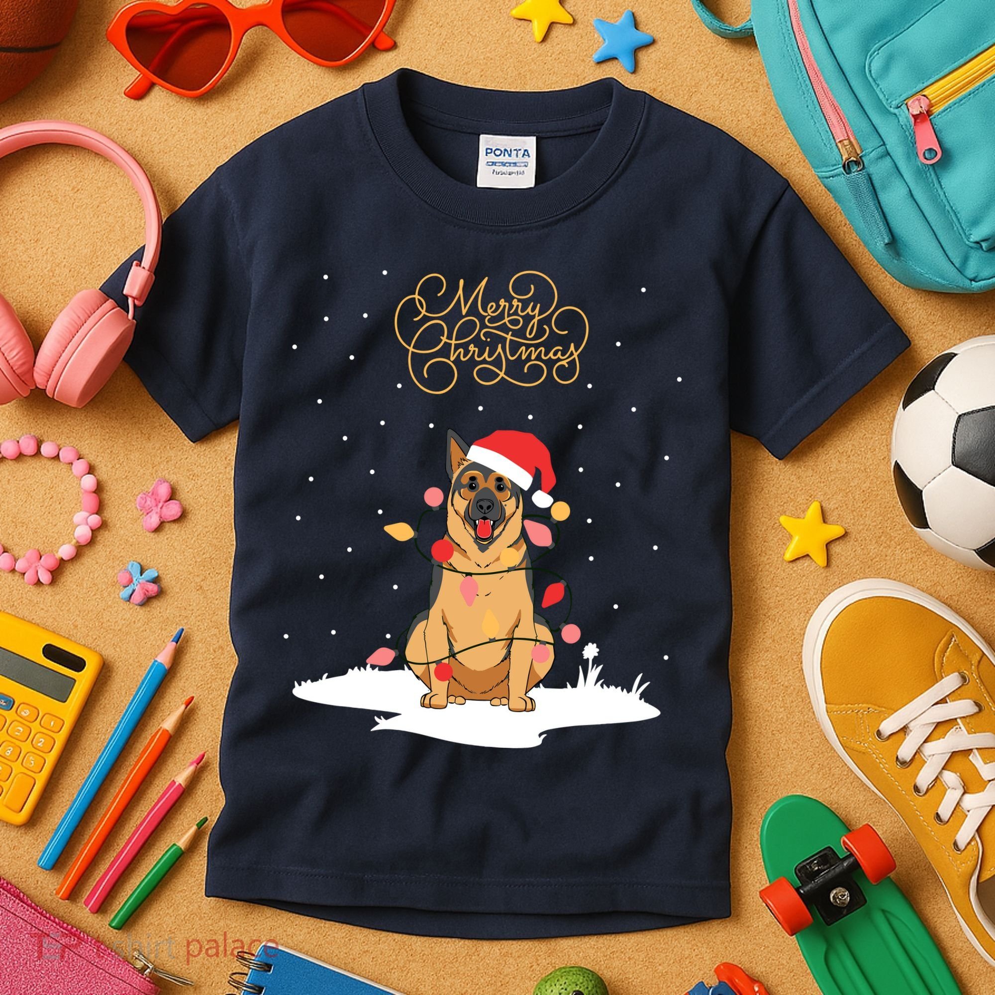 Merry Christmas Funny Xmas Christmas German Shepherd Kids T-Shirt