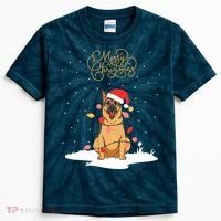 Merry Christmas Funny Xmas Christmas German Shepherd Kids Tie-Dye T-Shirt thumb 0