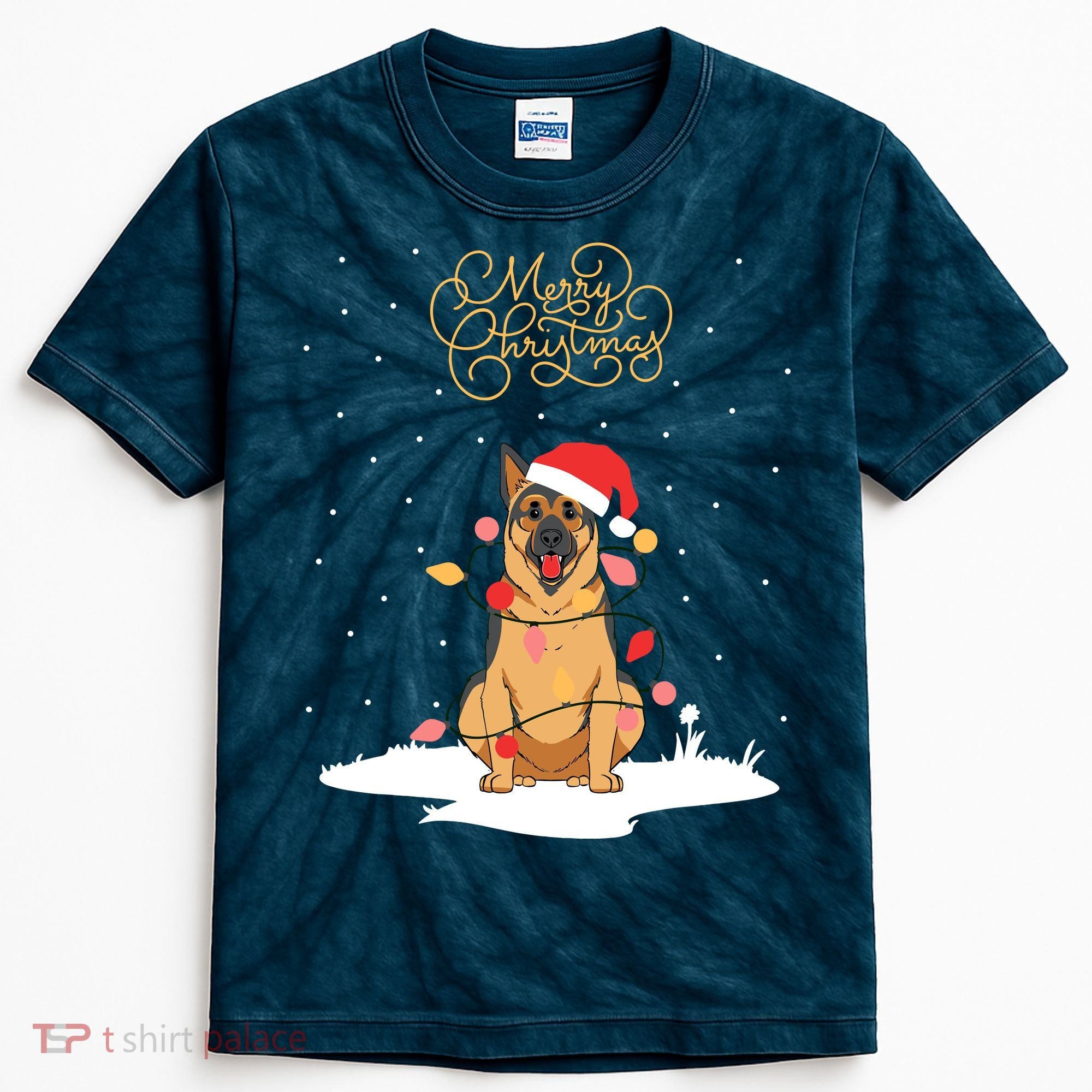 Merry Christmas Funny Xmas Christmas German Shepherd Kids Tie-Dye T-Shirt