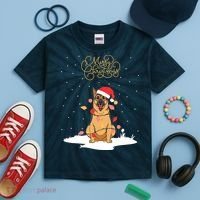 Merry Christmas Funny Xmas Christmas German Shepherd Kids Tie-Dye T-Shirt thumb 2