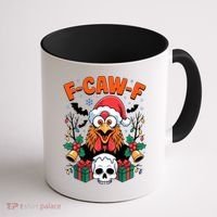 Merry Christmas F-Caw-F Chicken Spooky Skull Coffee Mug thumb 1