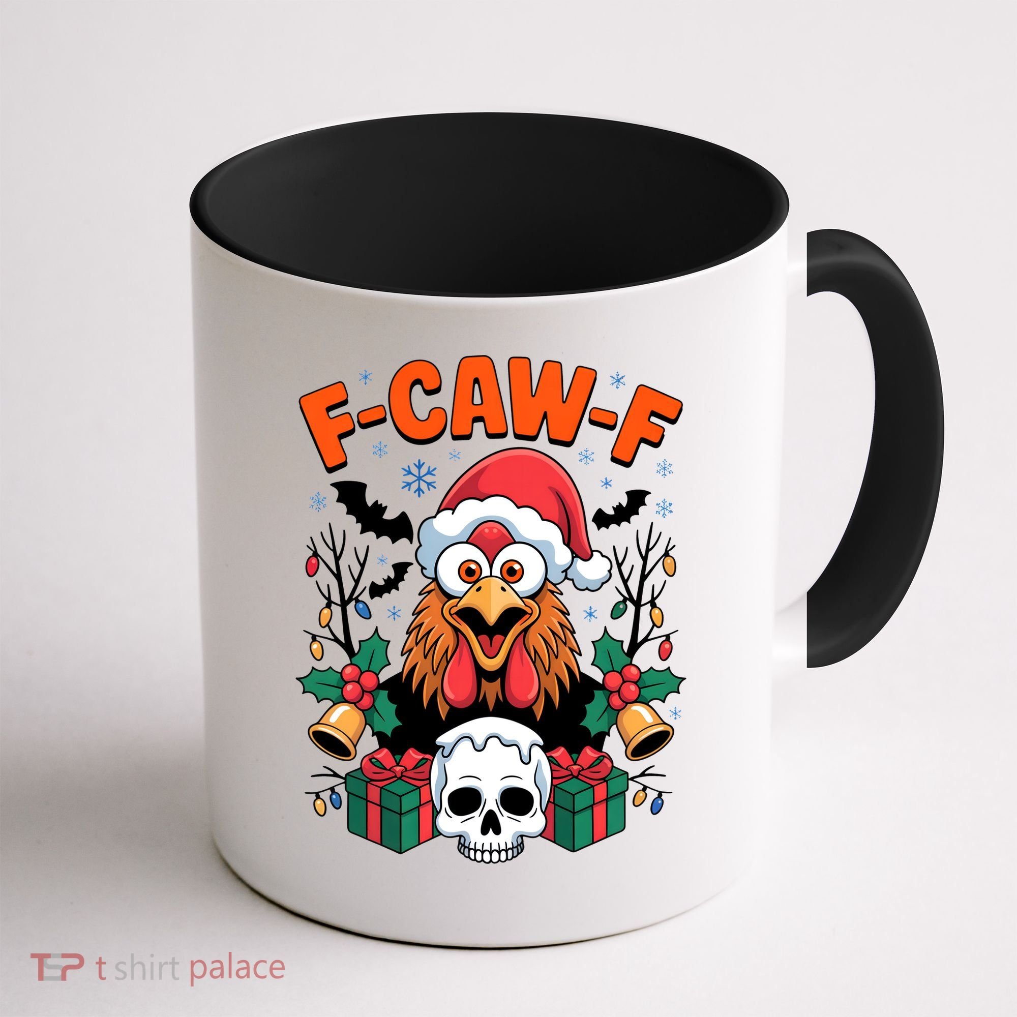 Merry Christmas F-Caw-F Chicken Spooky Skull Coffee Mug