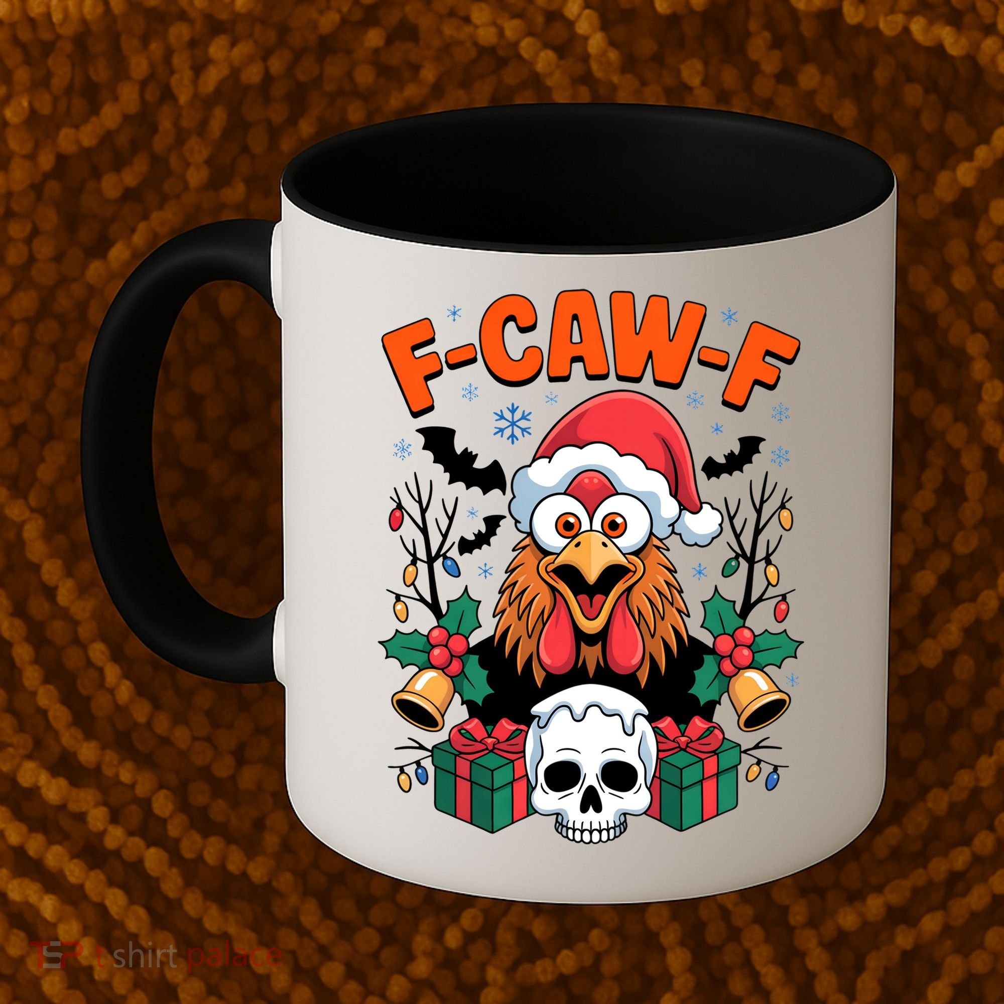Merry Christmas F-Caw-F Chicken Spooky Skull Coffee Mug