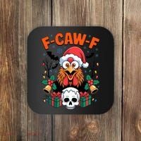 Merry Christmas F-Caw-F Chicken Spooky Skull Coaster thumb 0