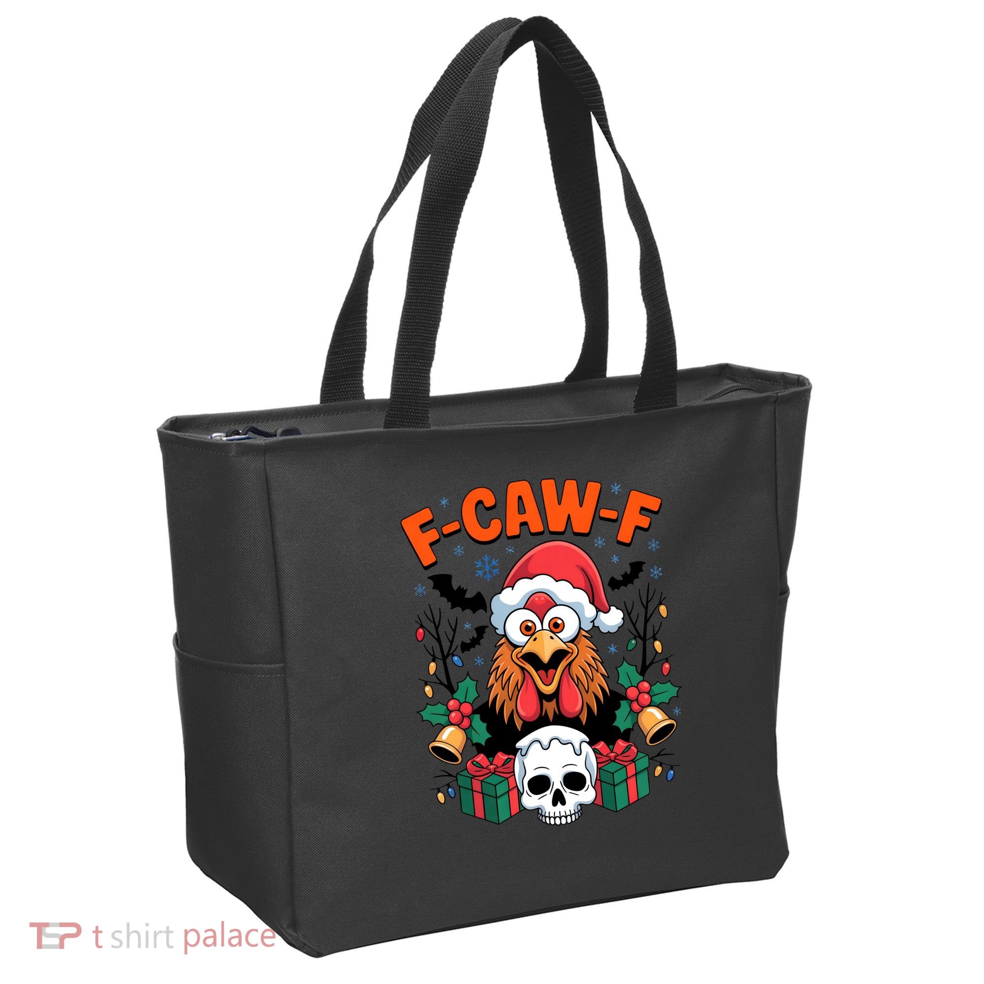 Merry Christmas F-Caw-F Chicken Spooky Skull Tote Bag