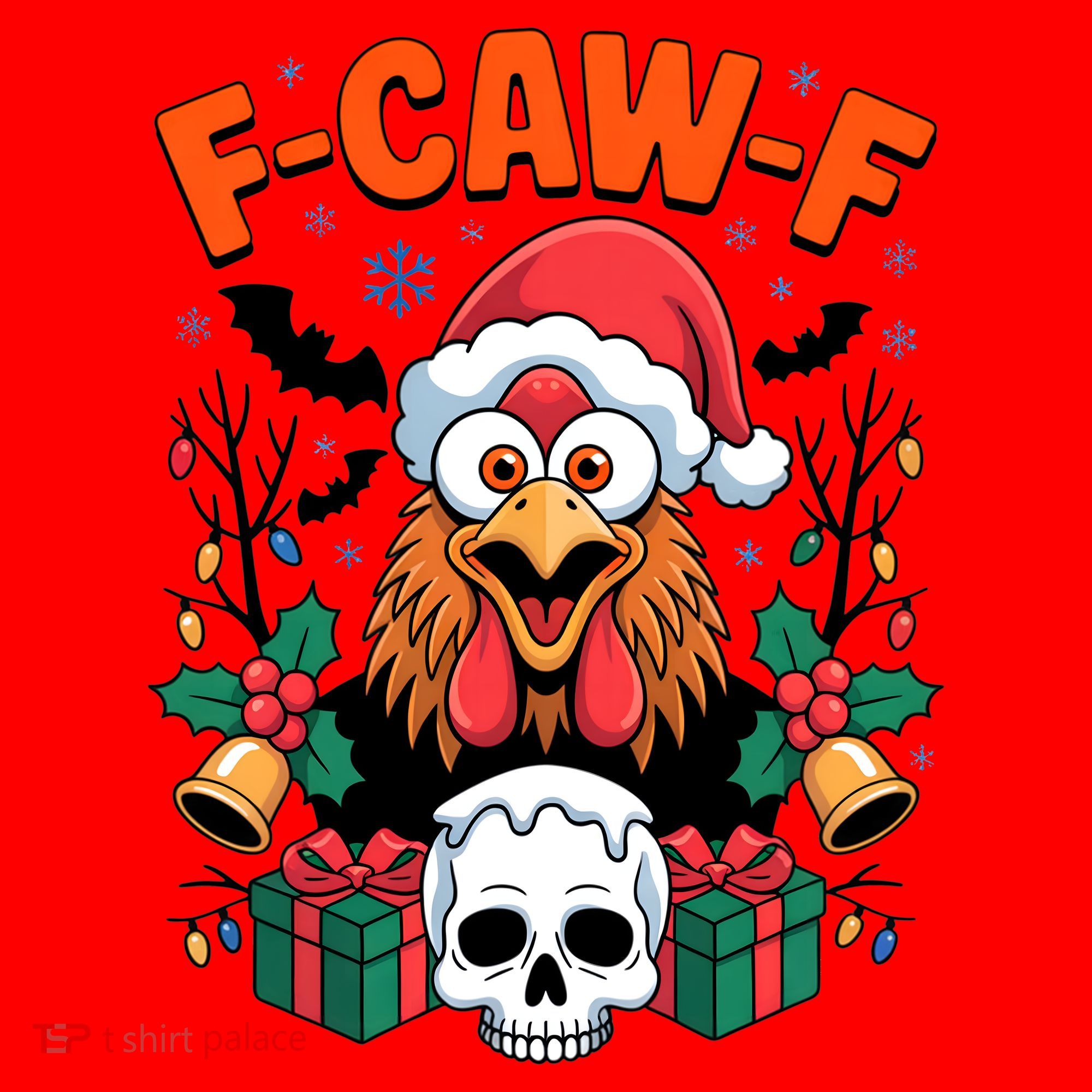 Merry Christmas F-Caw-F Chicken Spooky Skull Santa Hat