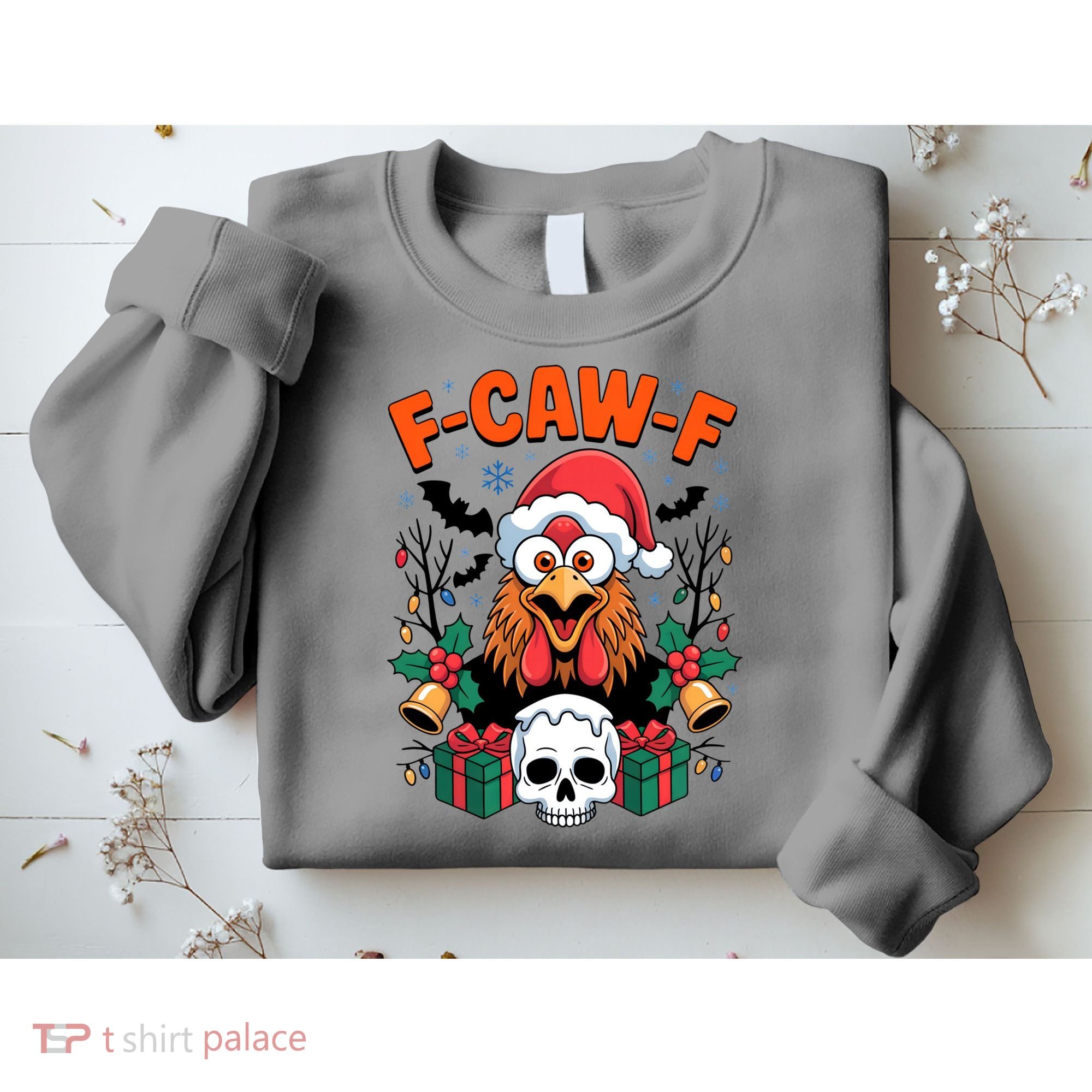Merry Christmas F-Caw-F Chicken Spooky Skull Sweatshirt