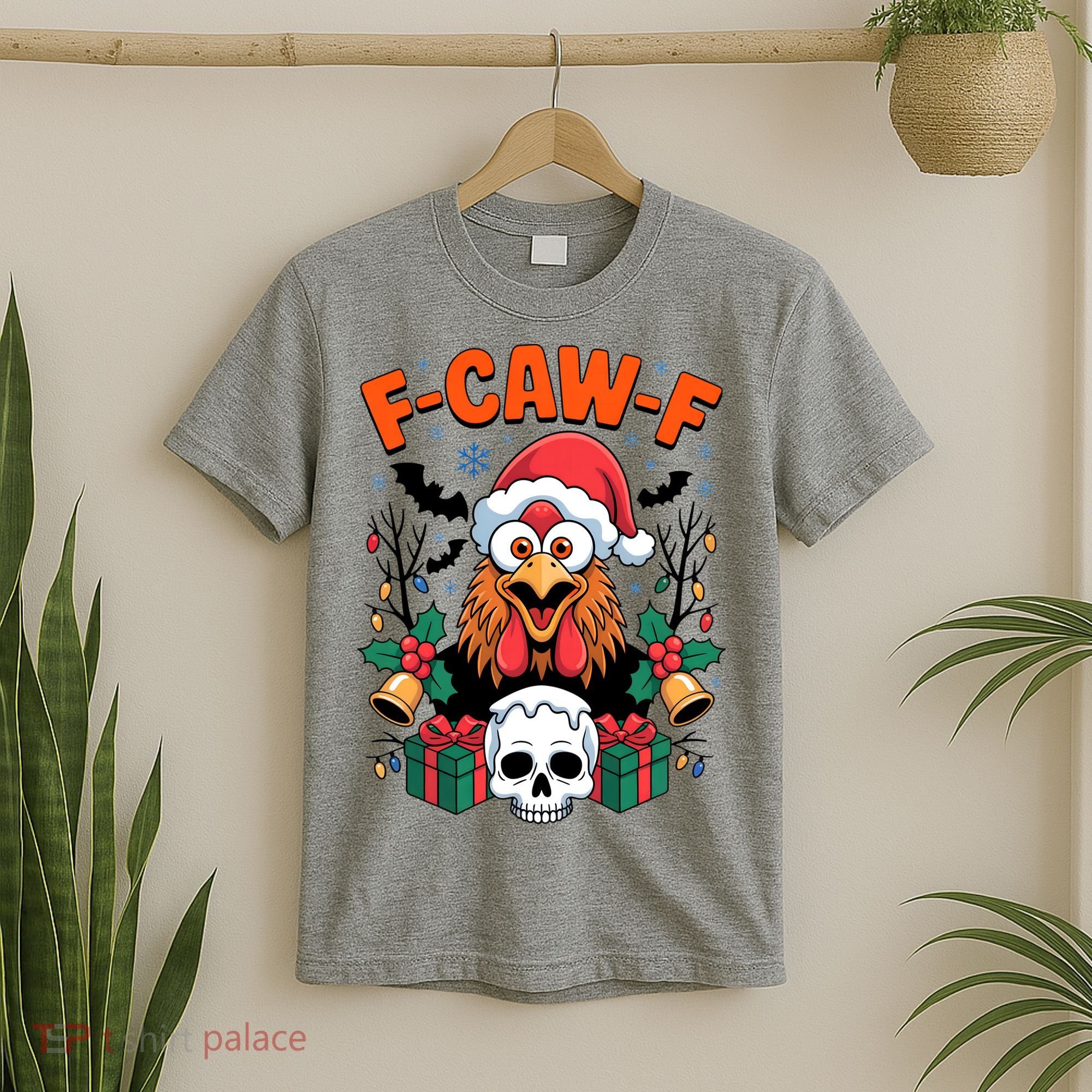 Merry Christmas F-Caw-F Chicken Spooky Skull T-Shirt
