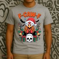 Merry Christmas F-Caw-F Chicken Spooky Skull T-Shirt thumb 3