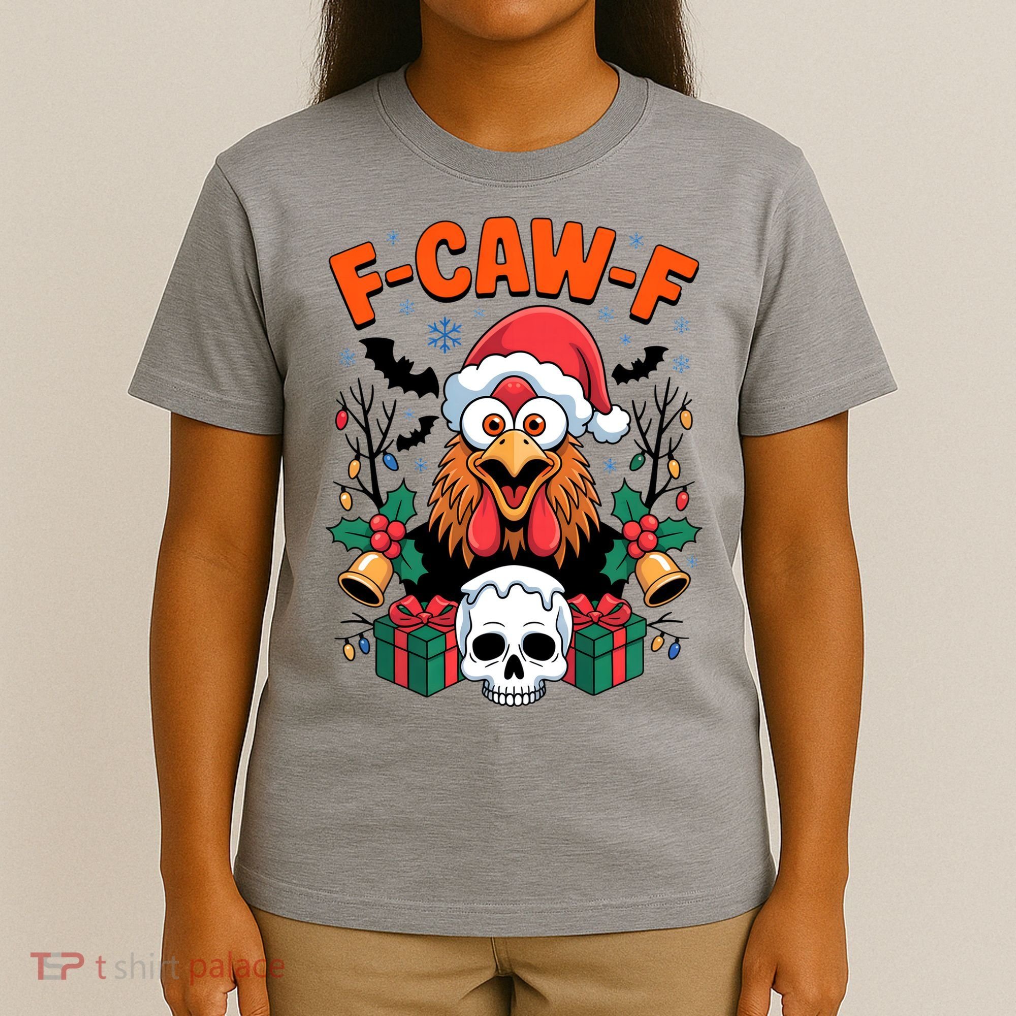Merry Christmas F-Caw-F Chicken Spooky Skull T-Shirt