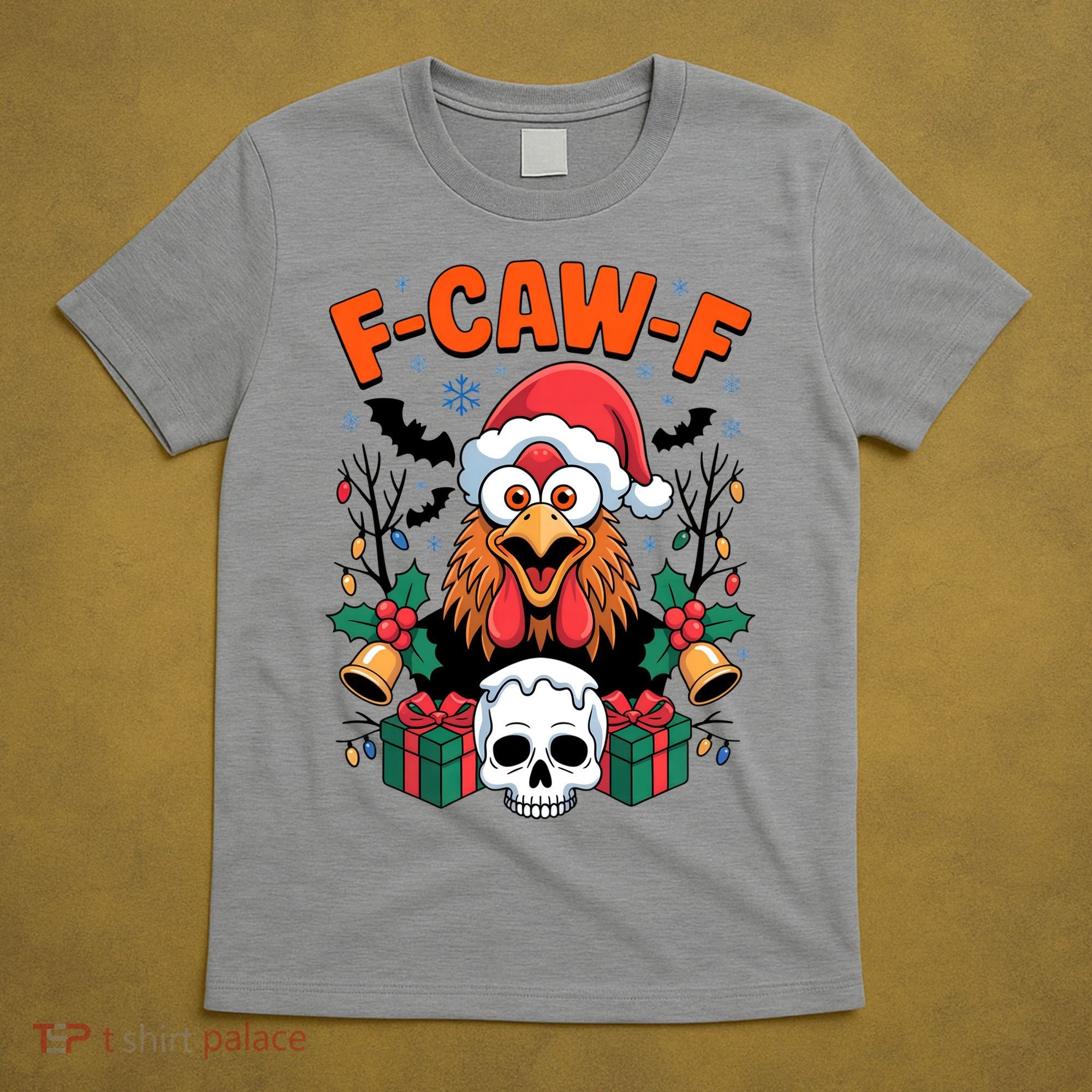 Merry Christmas F-Caw-F Chicken Spooky Skull T-Shirt