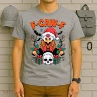 Merry Christmas F-Caw-F Chicken Spooky Skull T-Shirt thumb 6