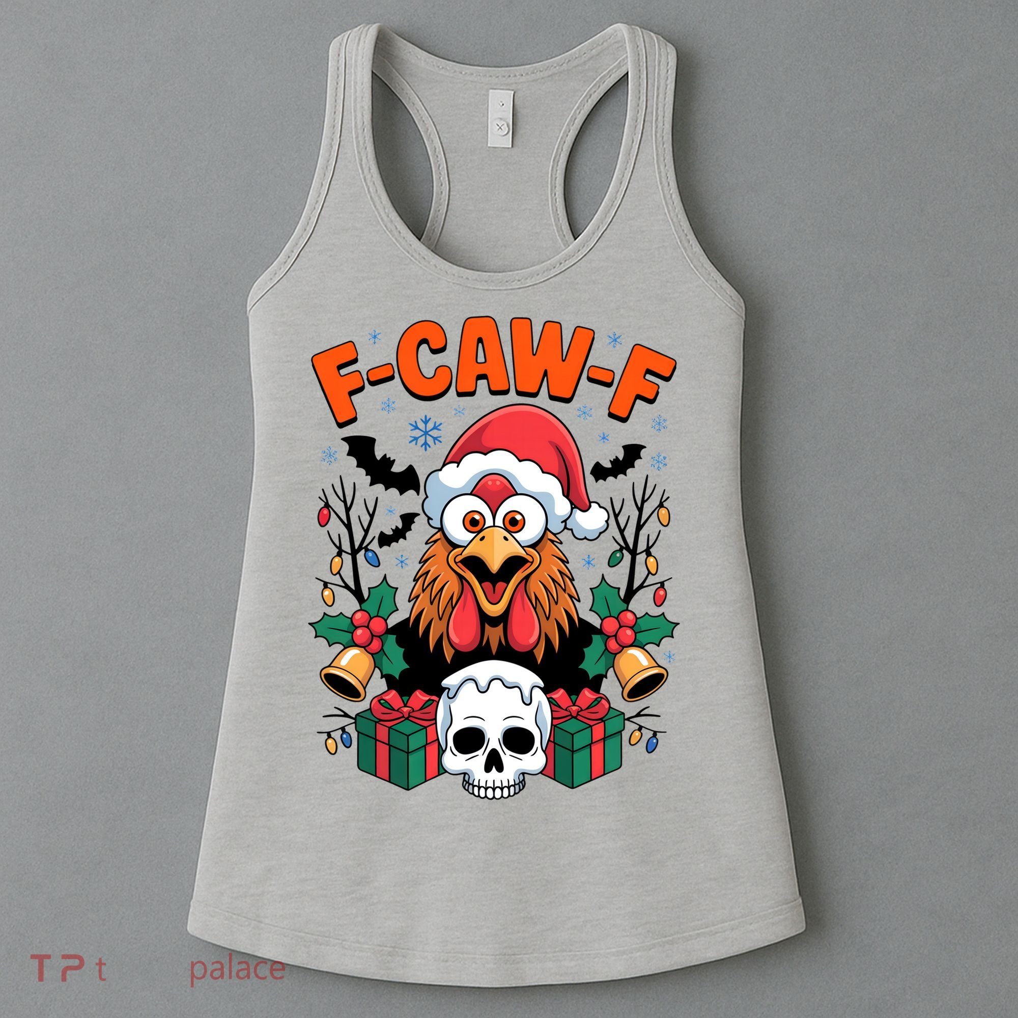 Merry Christmas F-Caw-F Chicken Spooky Skull Women's Tank Top