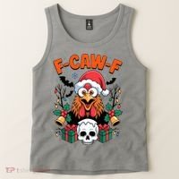 Merry Christmas F-Caw-F Chicken Spooky Skull Tank Top thumb 2