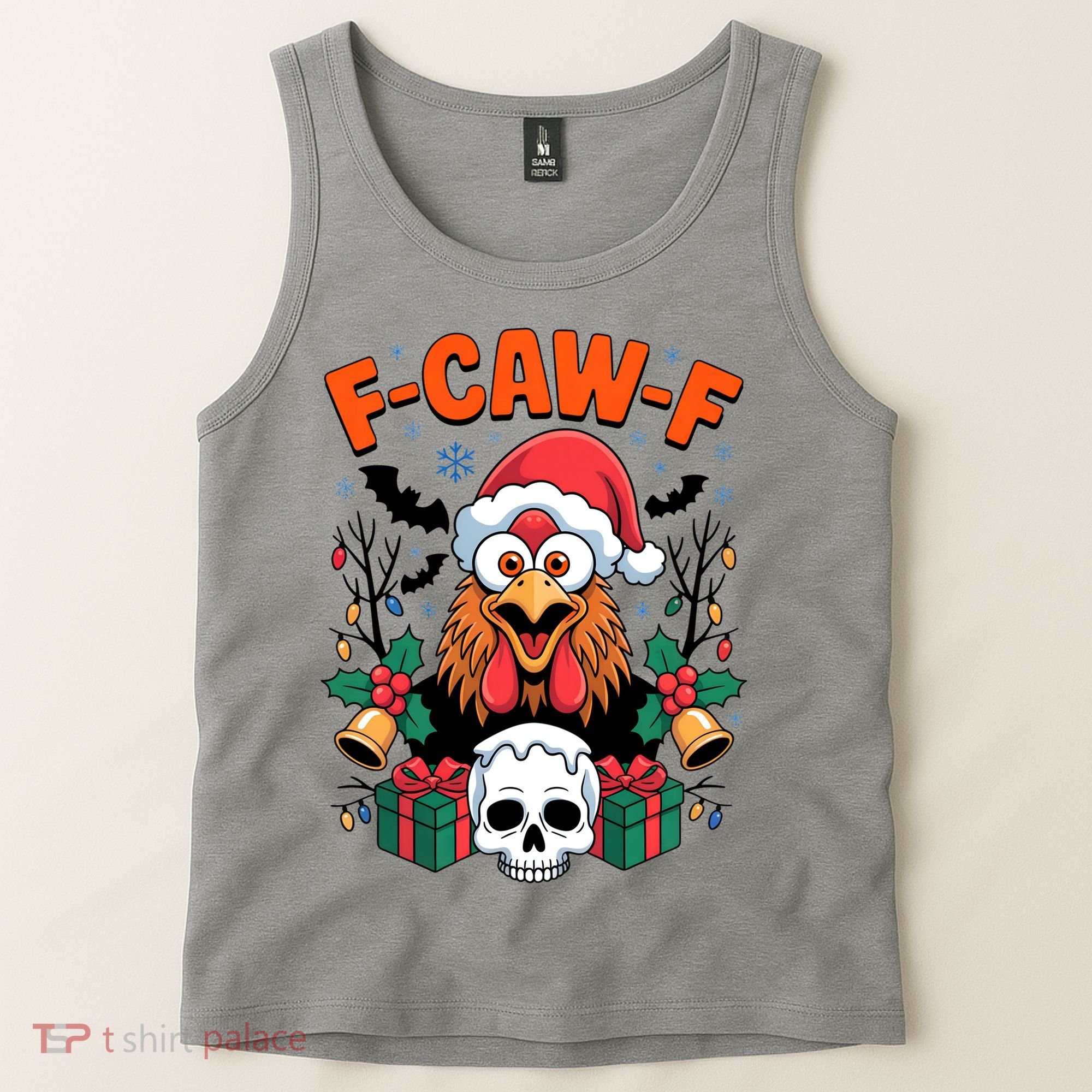 Merry Christmas F-Caw-F Chicken Spooky Skull Tank Top