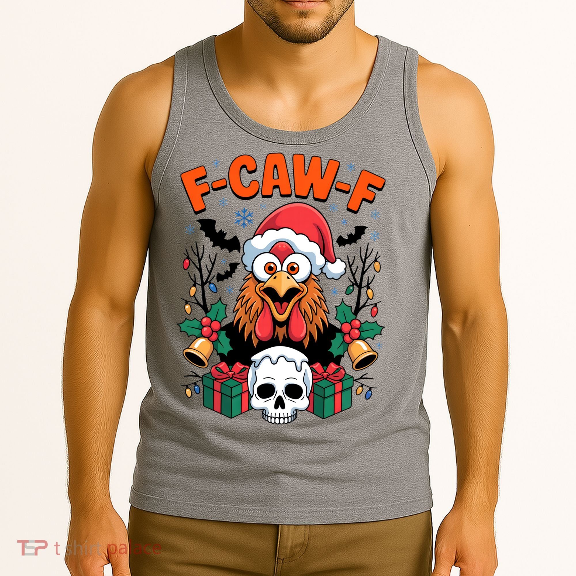 Merry Christmas F-Caw-F Chicken Spooky Skull Tank Top