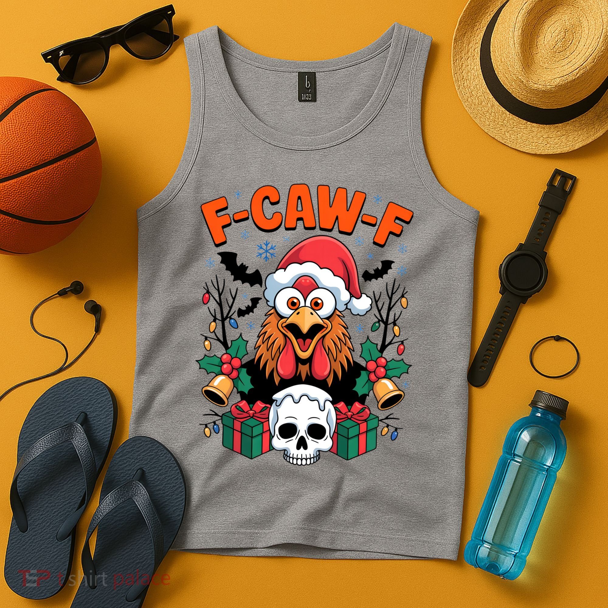 Merry Christmas F-Caw-F Chicken Spooky Skull Tank Top