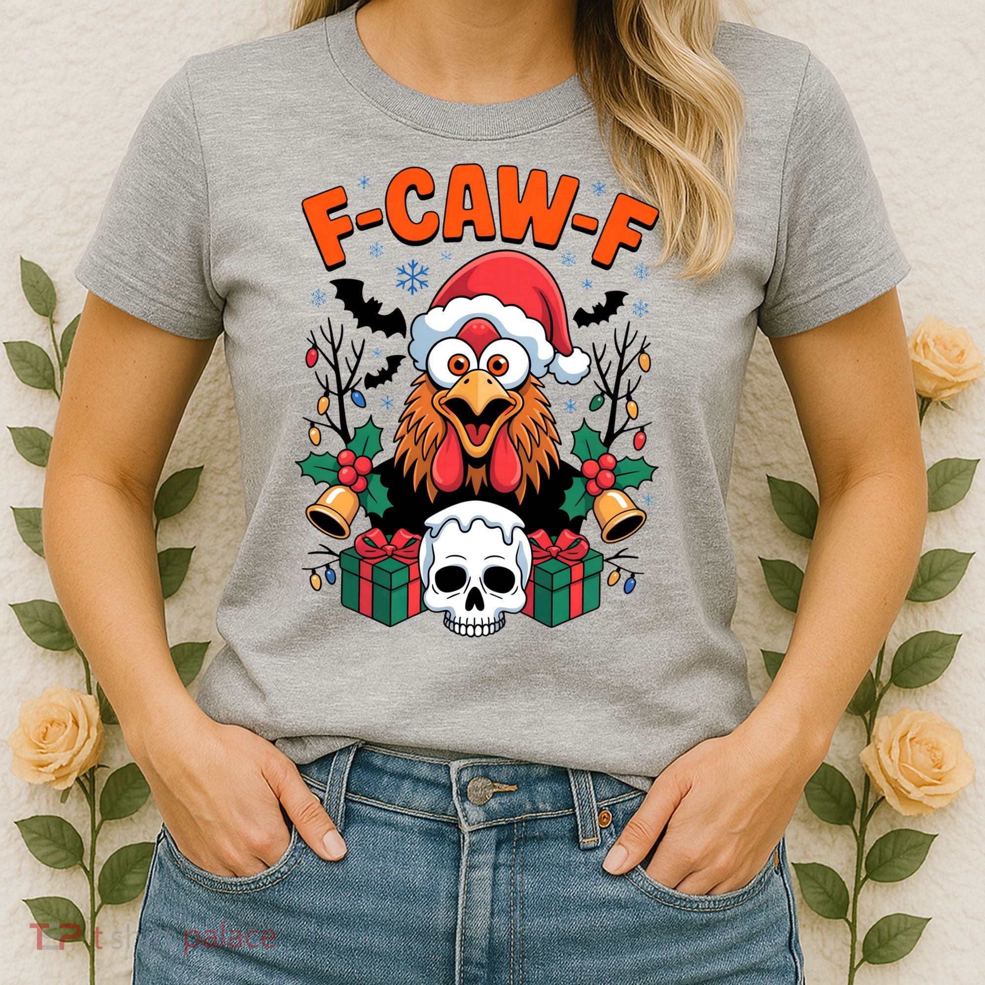 Merry Christmas F-Caw-F Chicken Spooky Skull Women's T-Shirt