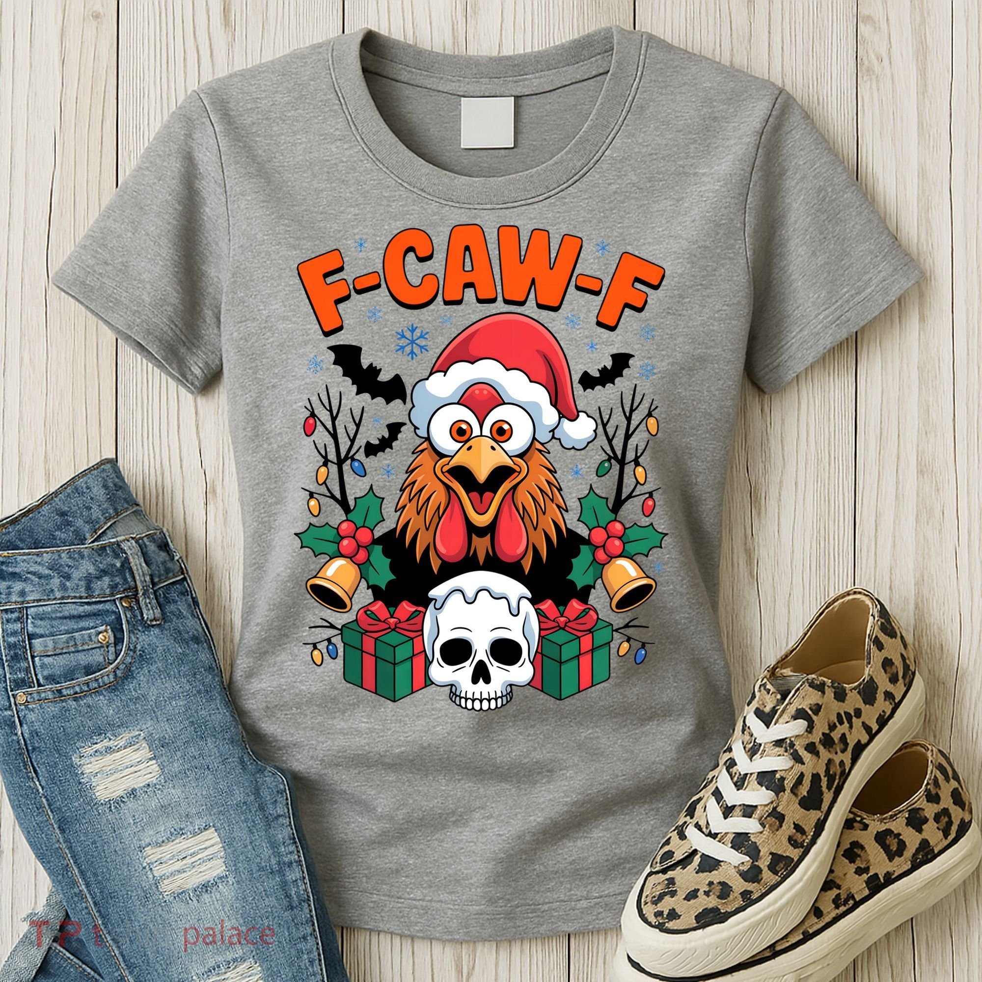 Merry Christmas F-Caw-F Chicken Spooky Skull Women's T-Shirt