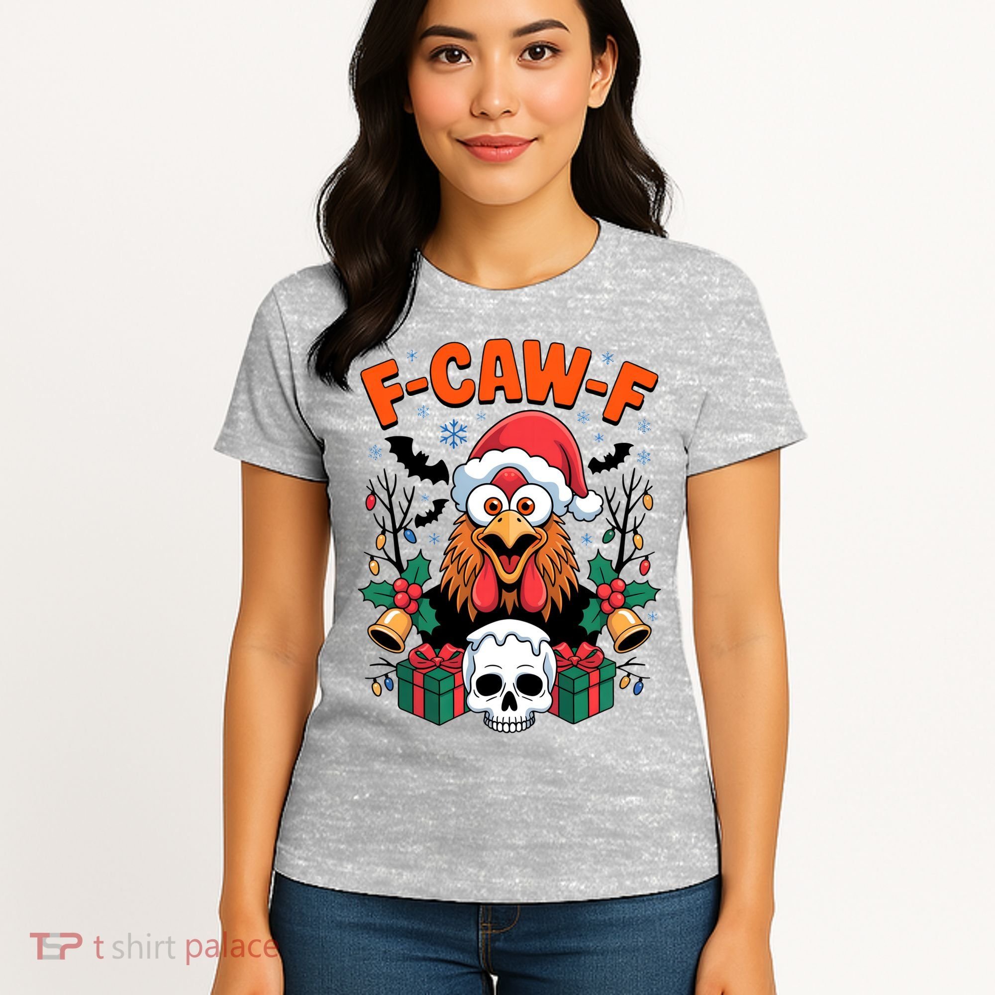 Merry Christmas F-Caw-F Chicken Spooky Skull Women's T-Shirt