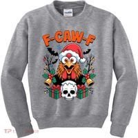 Merry Christmas F-Caw-F Chicken Spooky Skull Kids Sweatshirt thumb 0
