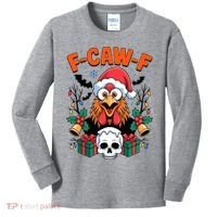 Merry Christmas F-Caw-F Chicken Spooky Skull Kids Long Sleeve Shirt thumb 0