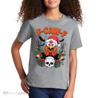 Merry Christmas F-Caw-F Chicken Spooky Skull Kids T-Shirt thumb 2