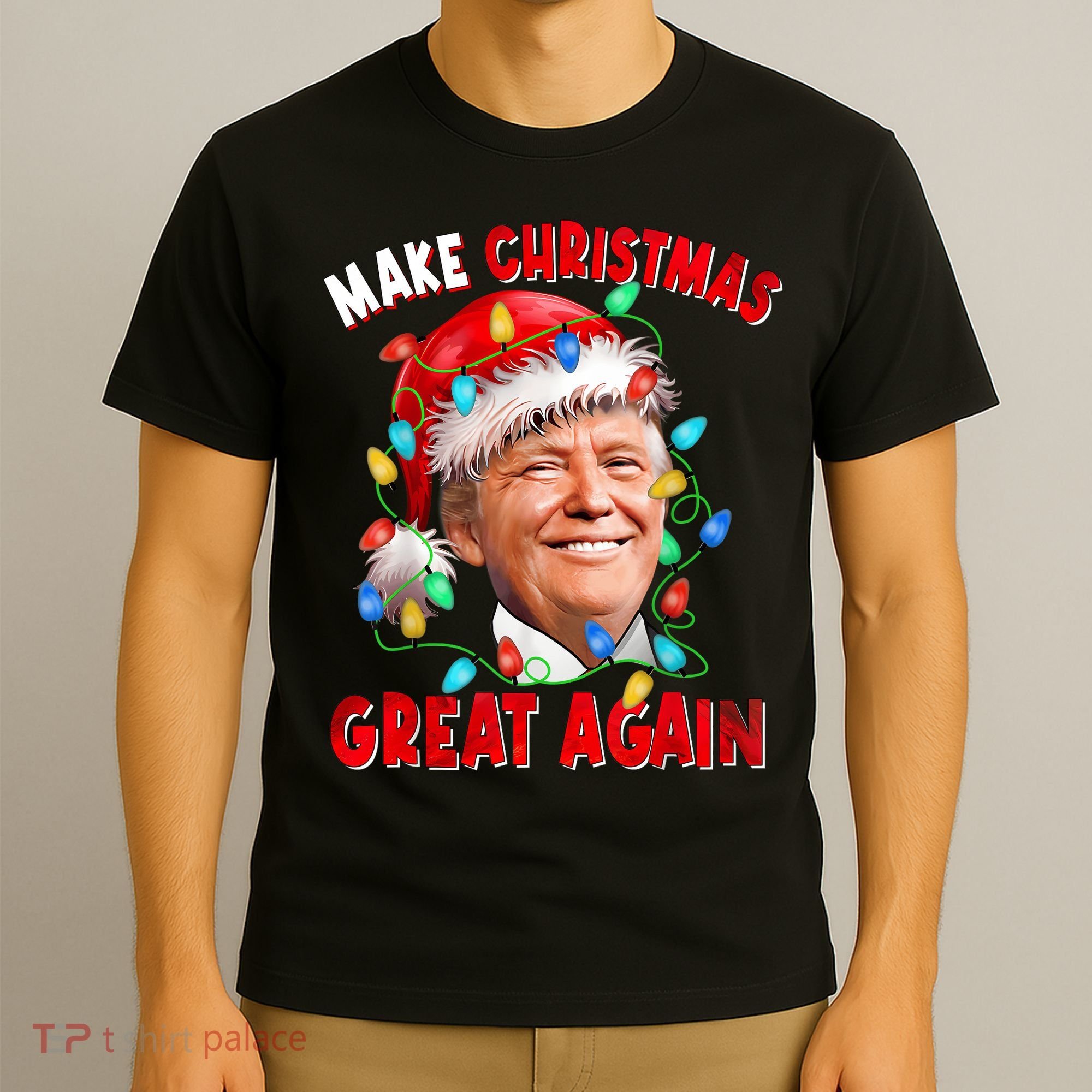 Make Christmas Great Again Funny Donald Trump Xmas Lights T-Shirt