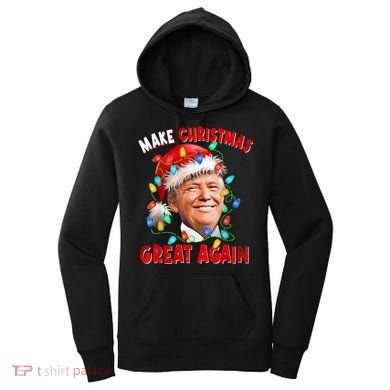 Make Christmas Great Again Funny Donald Trump Xmas Lights Women's Hoodie