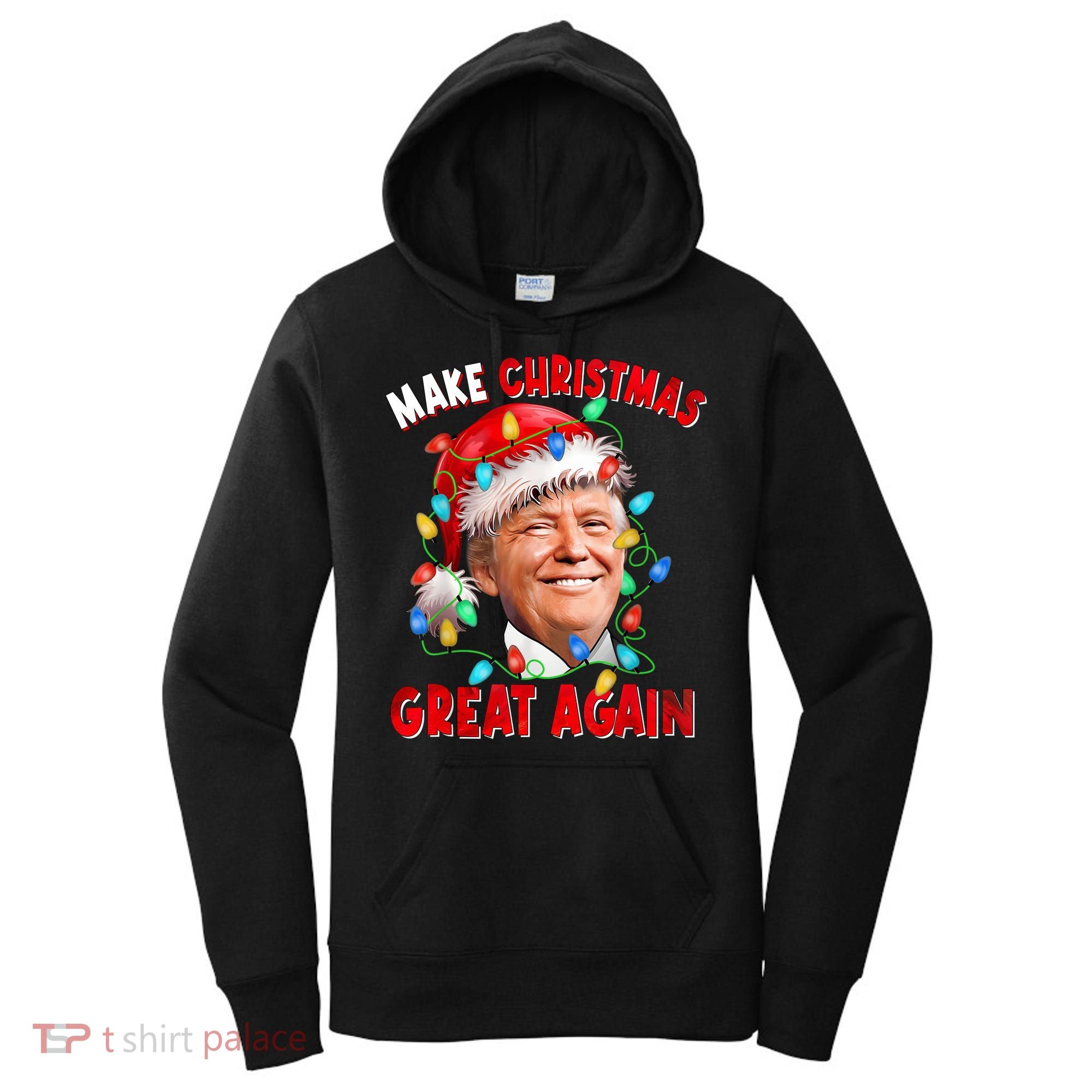 Make Christmas Great Again Funny Donald Trump Xmas Lights Women's Hoodie