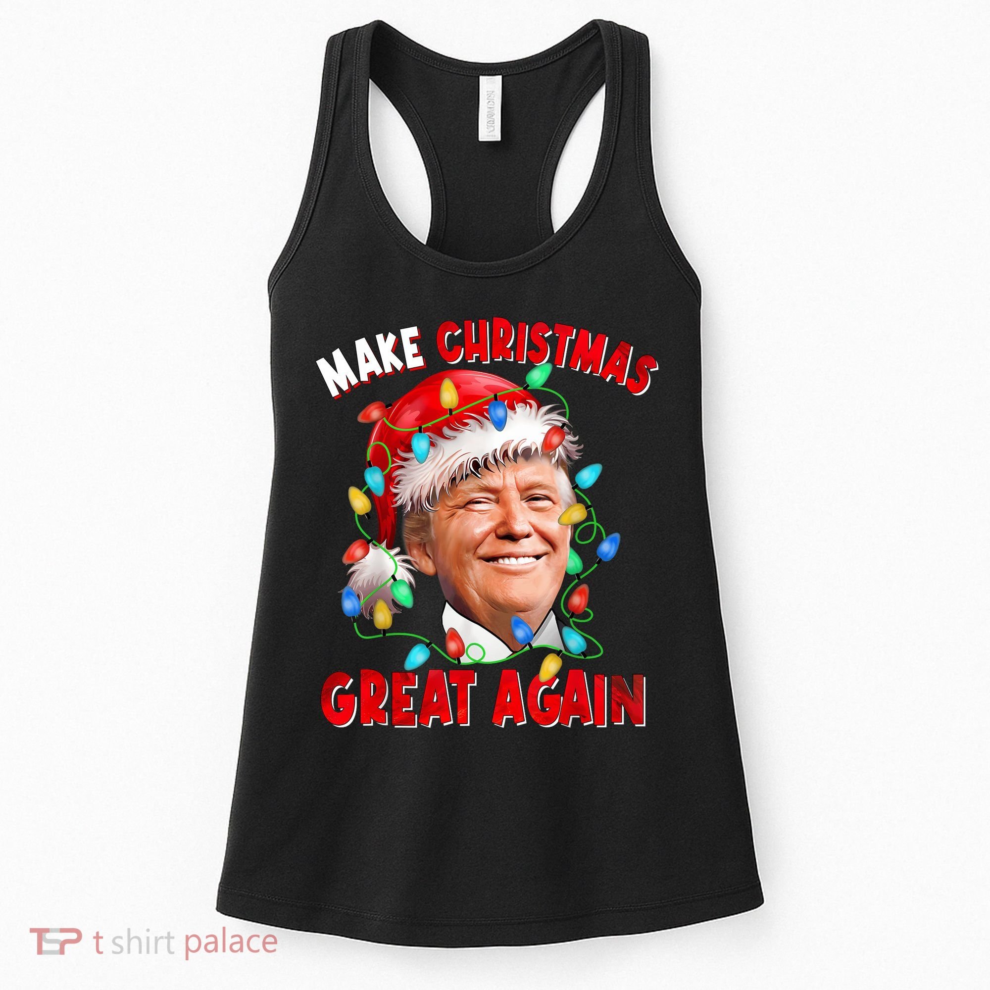 Make Christmas Great Again Funny Donald Trump Xmas Lights Women's Tank Top