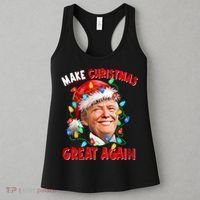 Make Christmas Great Again Funny Donald Trump Xmas Lights Women's Tank Top thumb 3