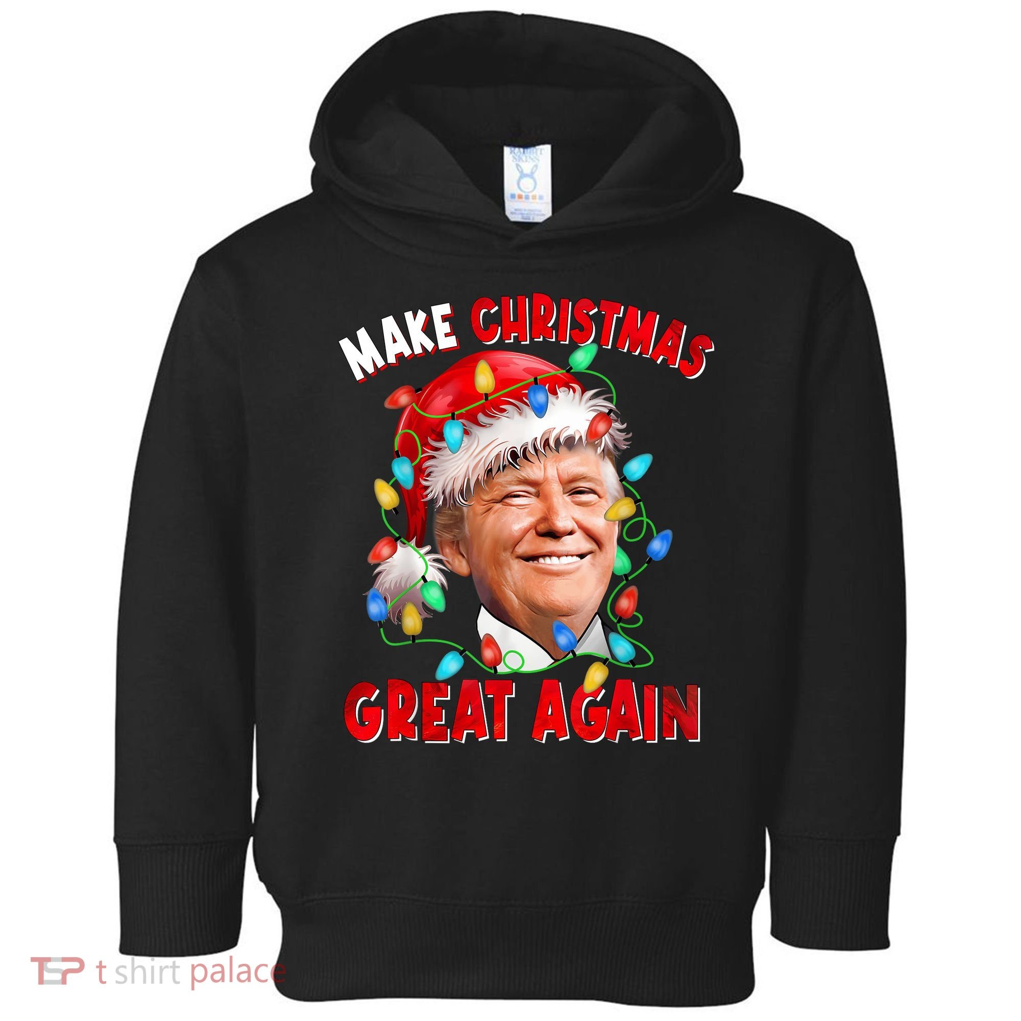 Make Christmas Great Again Funny Donald Trump Xmas Lights Toddler Hoodie