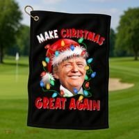 Make Christmas Great Again Funny Donald Trump Xmas Lights Golf Towel thumb 1