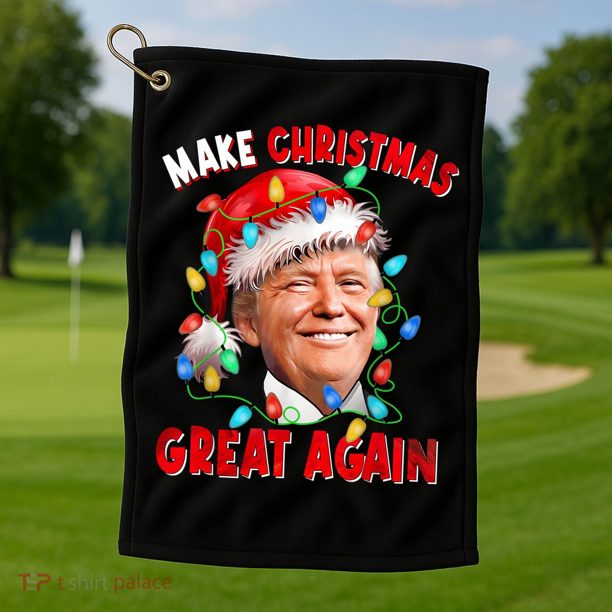 Make Christmas Great Again Funny Donald Trump Xmas Lights Golf Towel