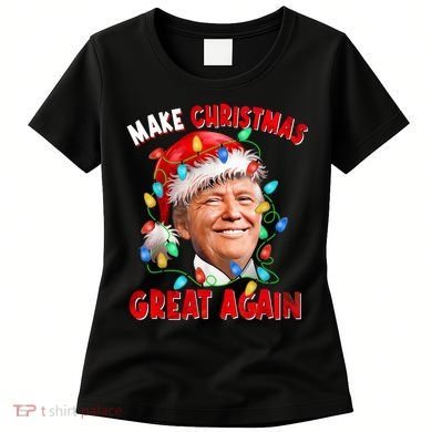 Make Christmas Great Again Funny Donald Trump Xmas Lights Women's T-Shirt