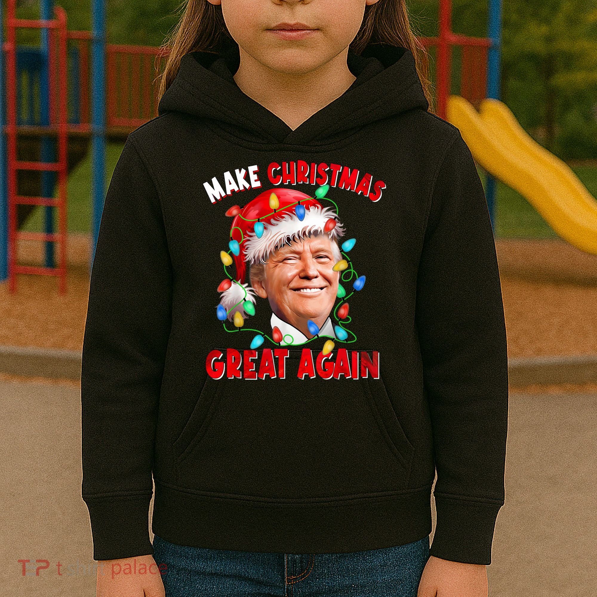 Make Christmas Great Again Funny Donald Trump Xmas Lights Kids Hoodie