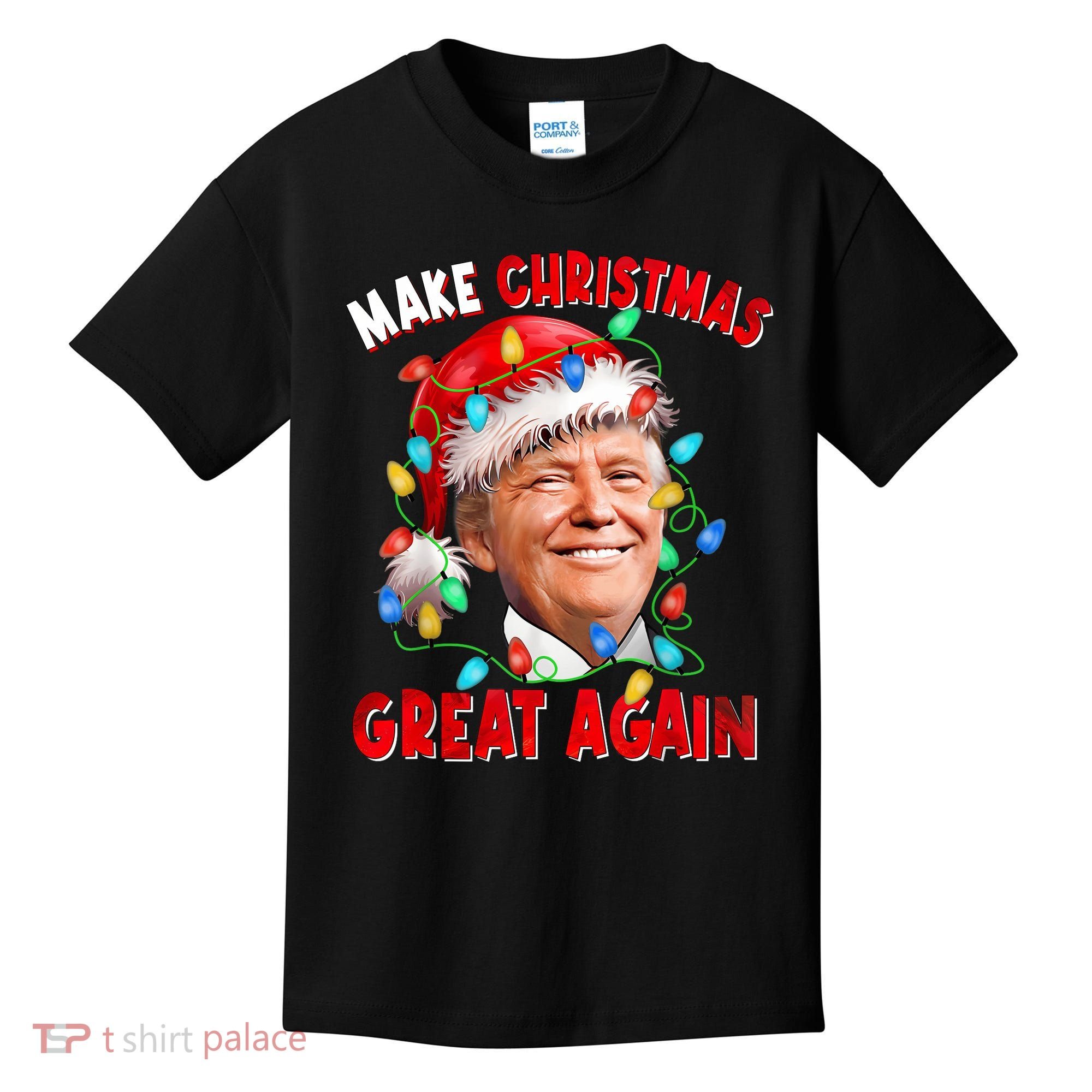 Make Christmas Great Again Funny Donald Trump Xmas Lights Kids T-Shirt