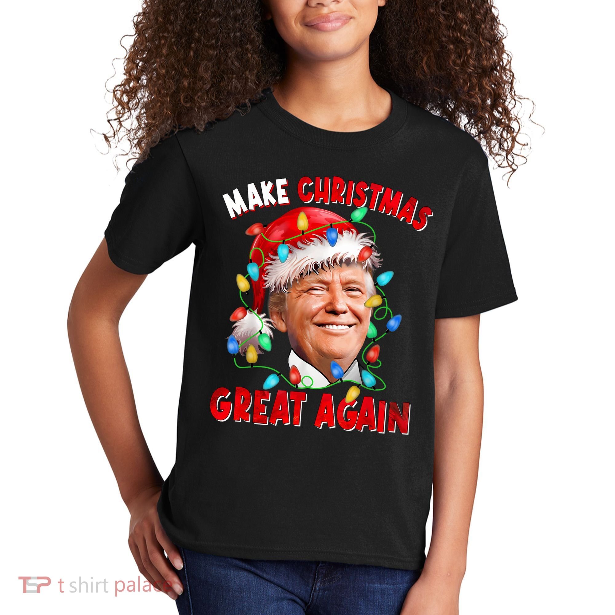 Make Christmas Great Again Funny Donald Trump Xmas Lights Kids T-Shirt