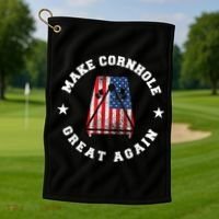 Make Cornhole Great Again Funny USA Golf Towel thumb 1