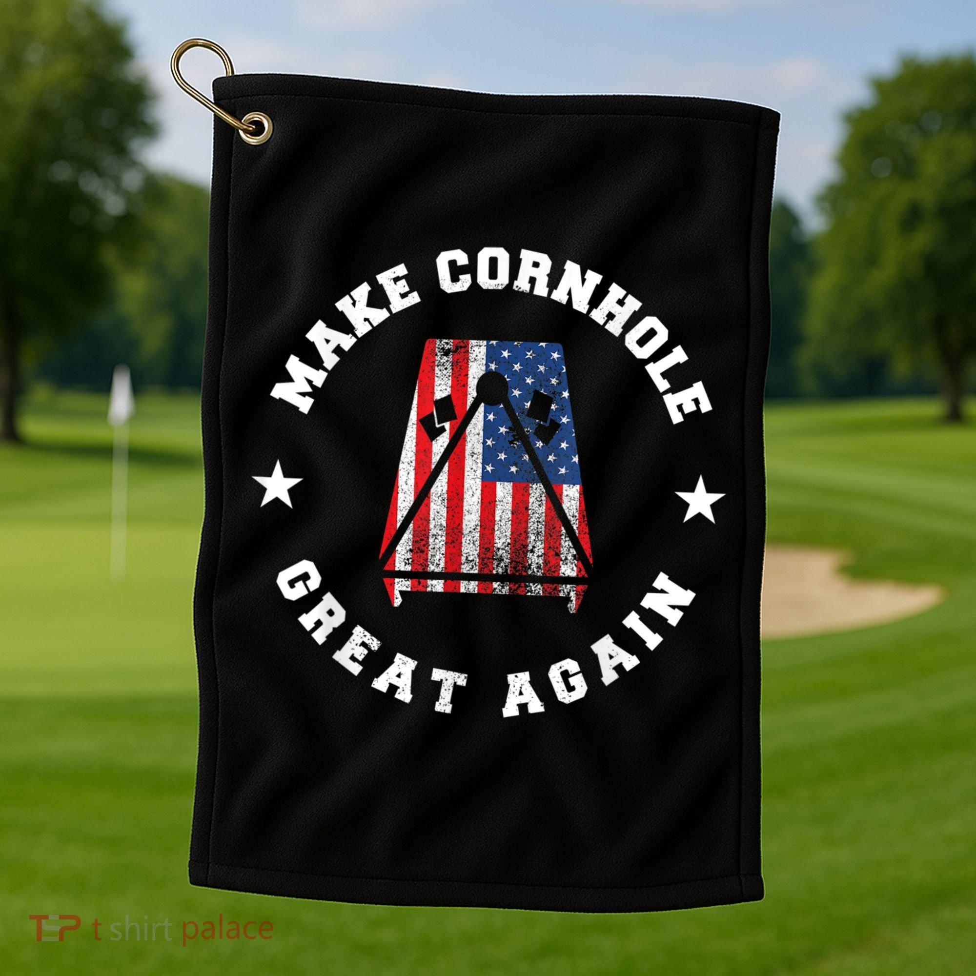Make Cornhole Great Again Funny USA Golf Towel