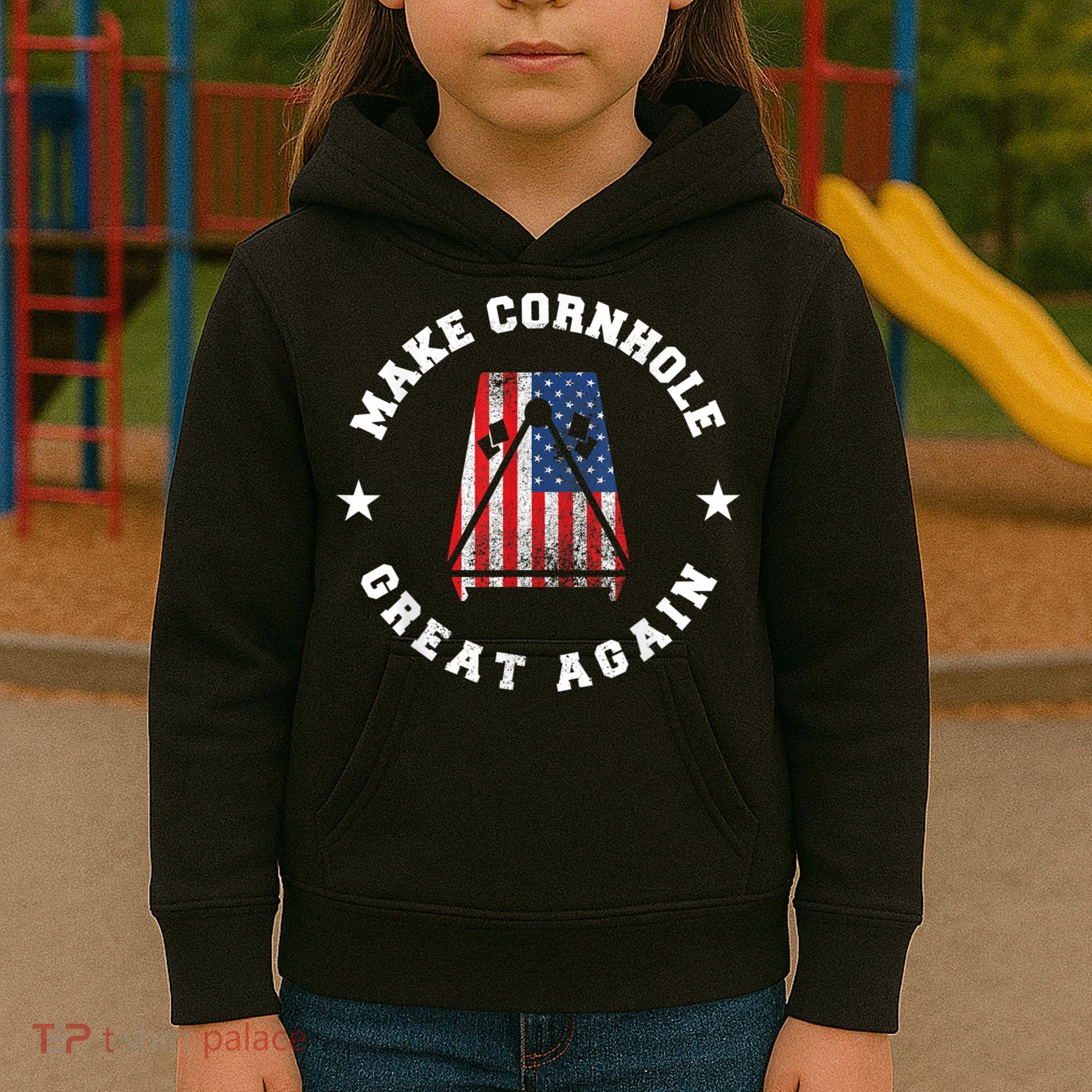Make Cornhole Great Again Funny USA Kids Hoodie