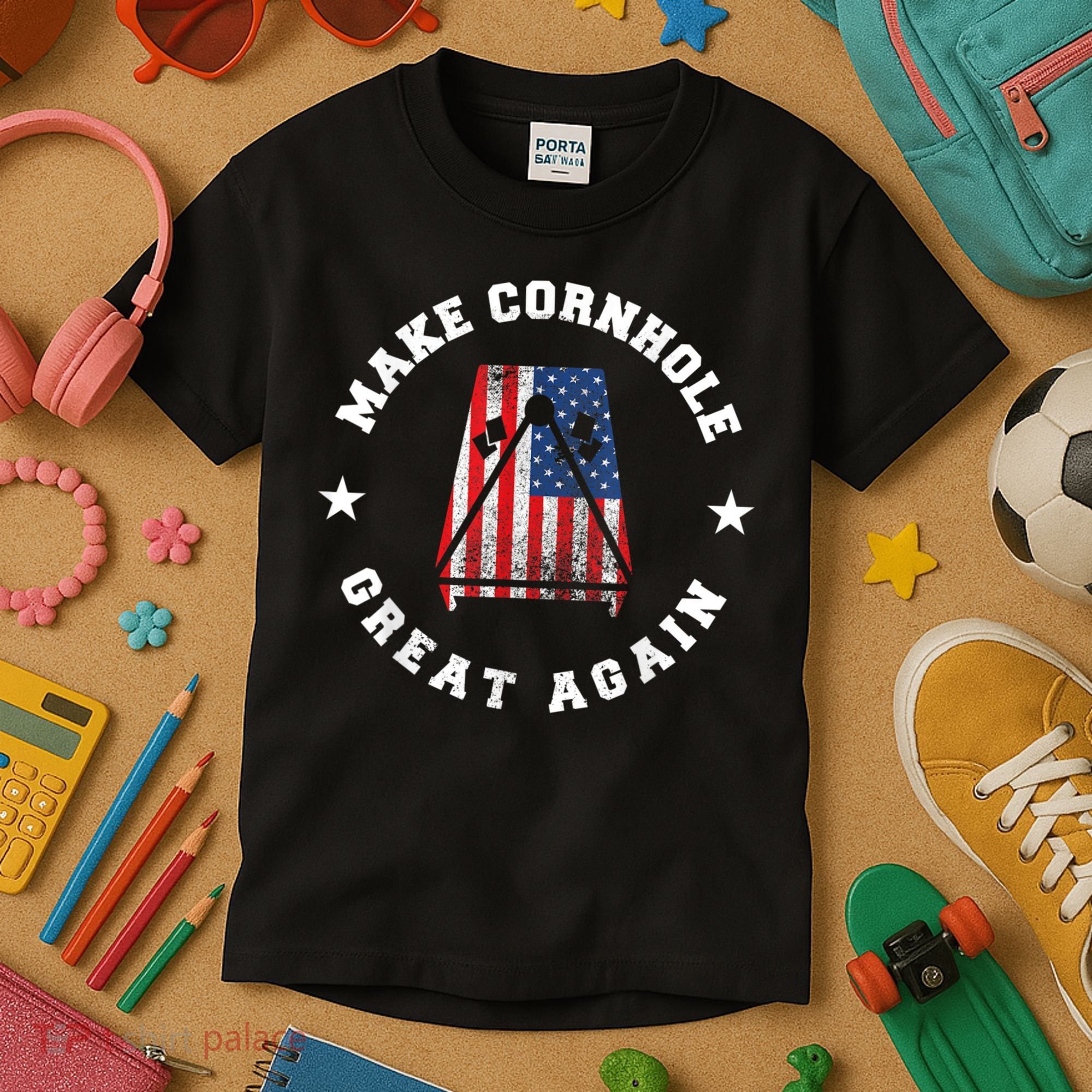 Make Cornhole Great Again Funny USA Kids T-Shirt