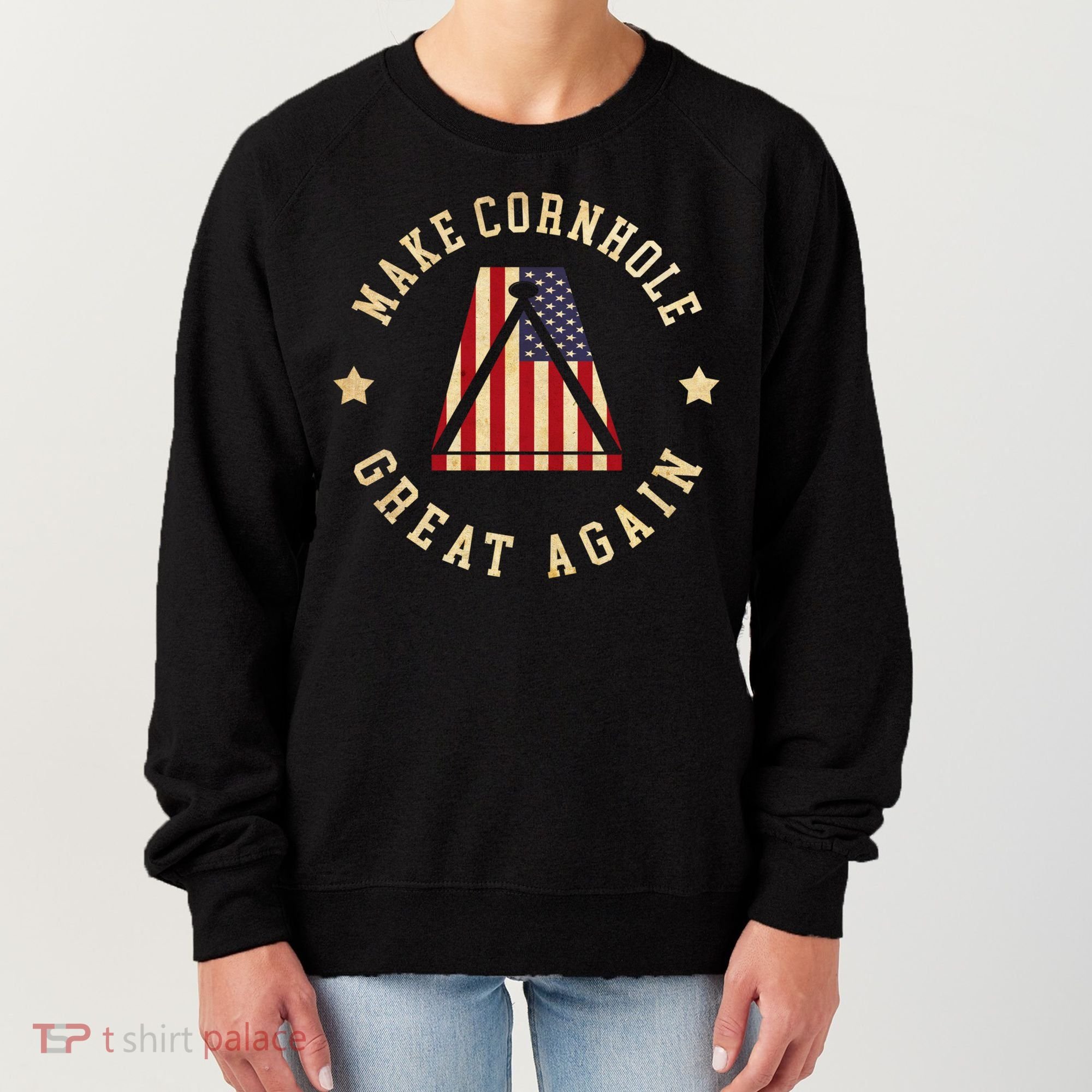 Make Cornhole Great Again Funny Cornhole American Flag Great Gift Women's Sweatshirt