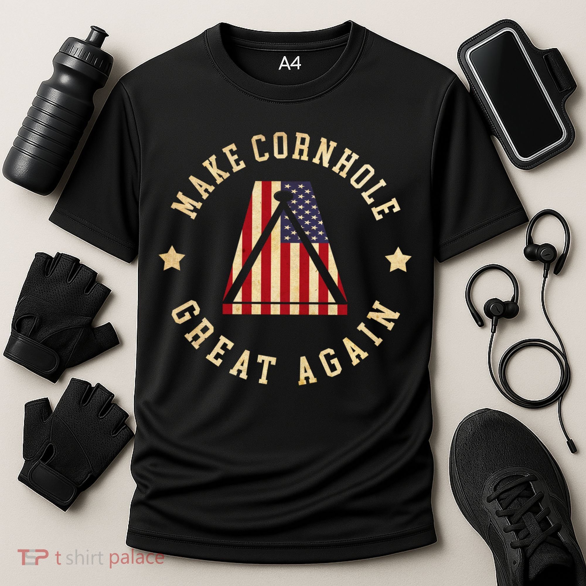 Make Cornhole Great Again Funny Cornhole American Flag Great Gift Cooling Performance Crew T-Shirt