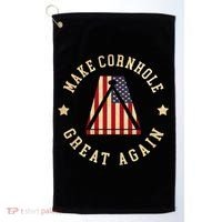 Make Cornhole Great Again Funny Cornhole American Flag Great Gift Golf Towel thumb 0
