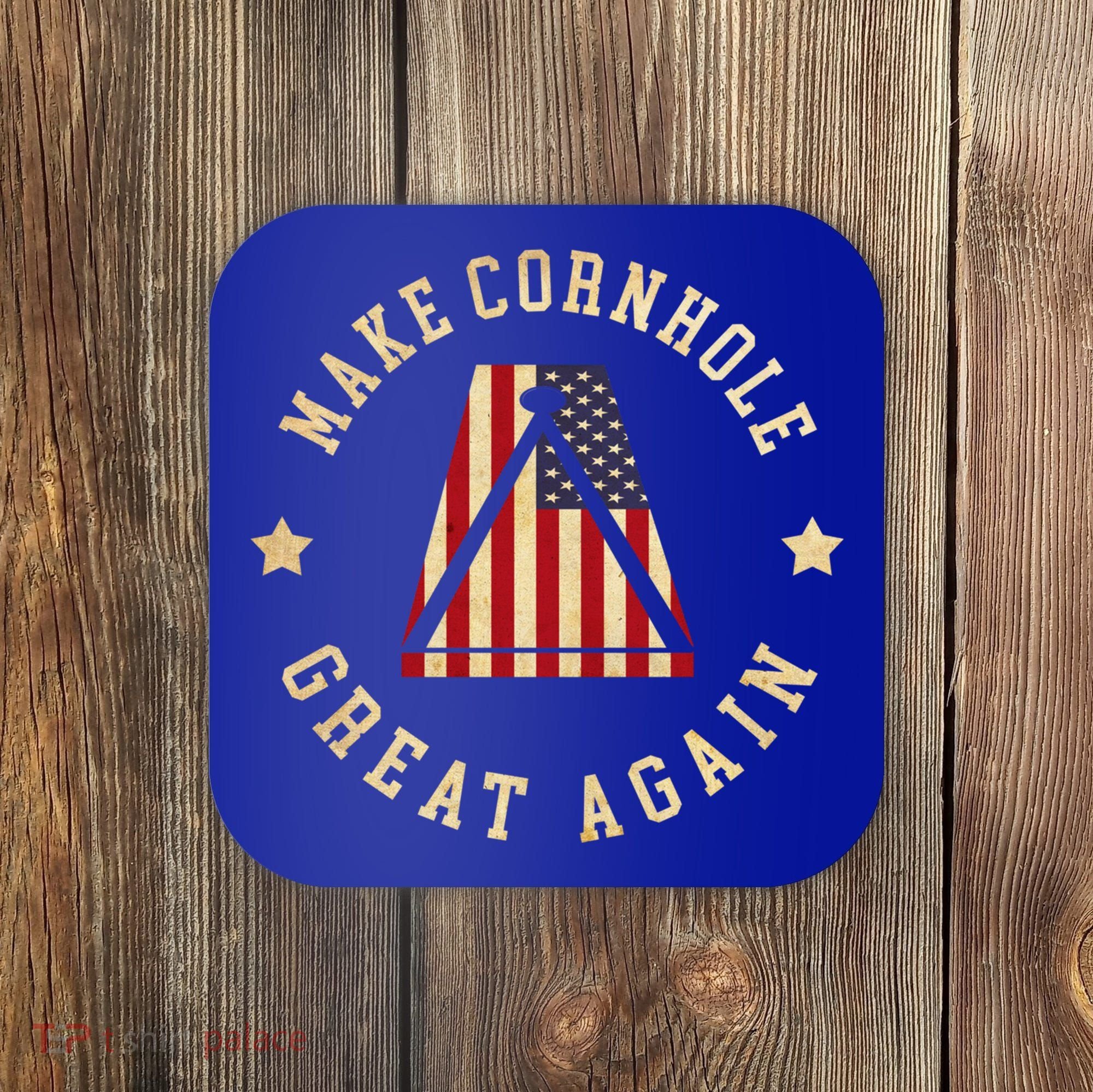 Make Cornhole Great Again Funny Cornhole American Flag Great Gift Coaster