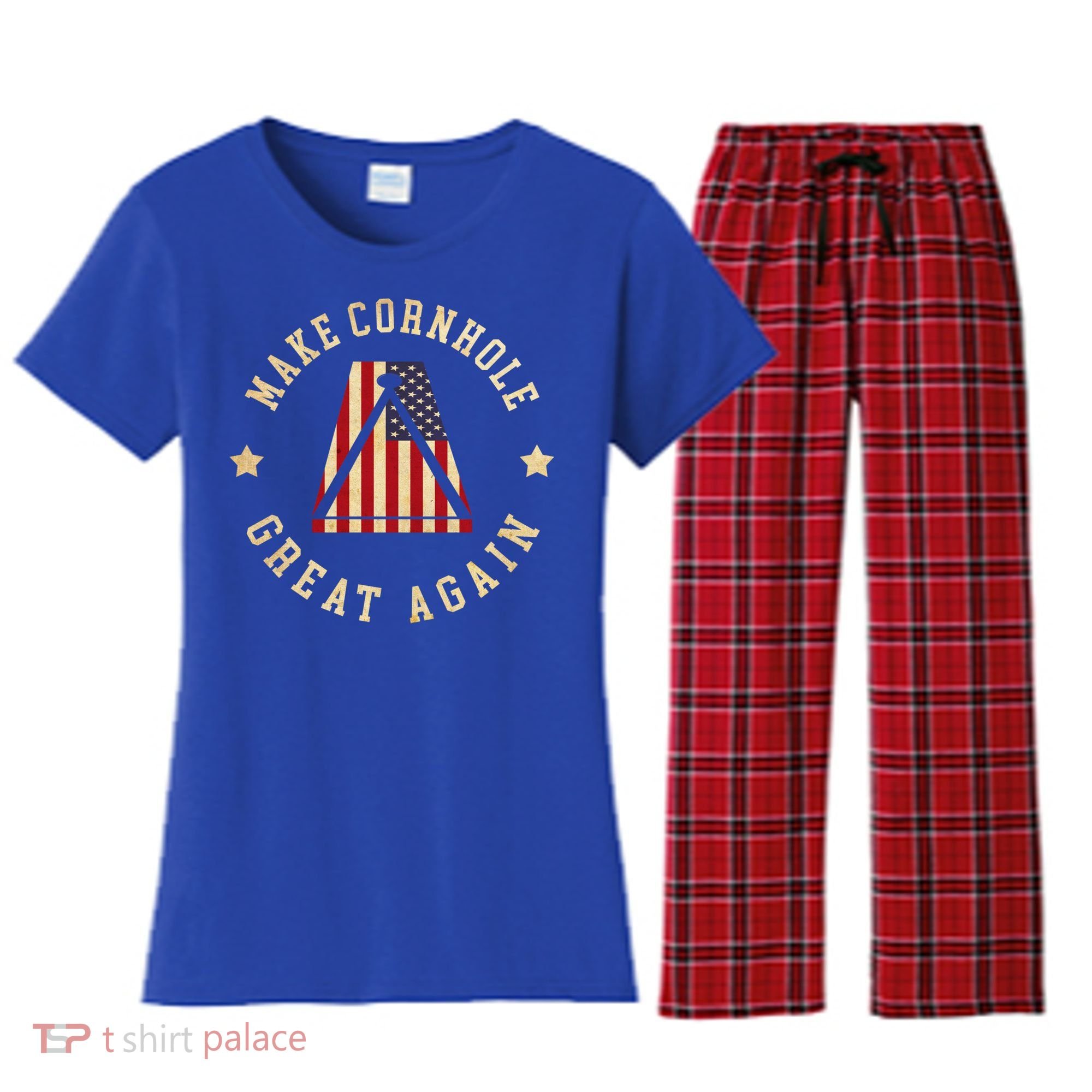 Make Cornhole Great Again Funny Cornhole American Flag Great Gift Women's Flannel Pajama Set